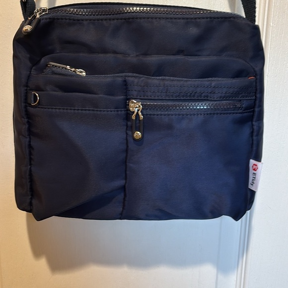 ETIDY BRAND NAVY BLUE NYLON CROSSBODY ADJUSTABLE STRAP ORANGE NYLON INTERIOR - Picture 1 of 7